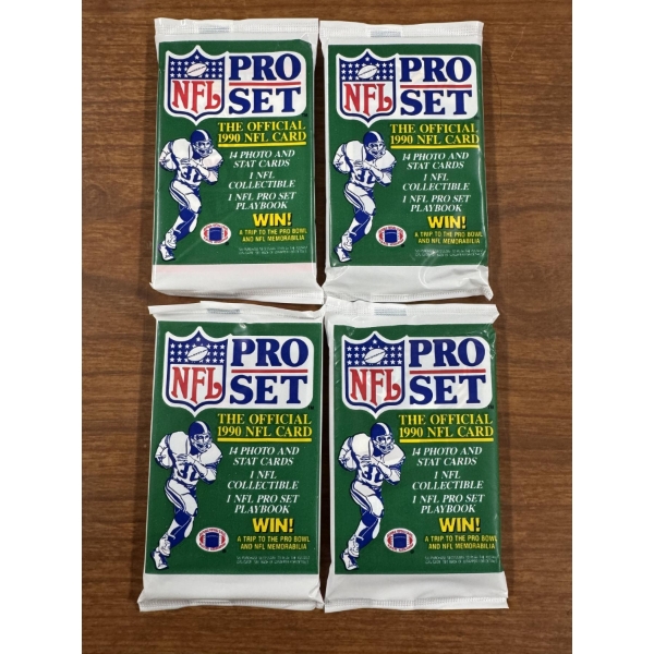 4 - Unopened 1990 Pro Set Wax Packs of Football Cards - 14 Cards Per Pack