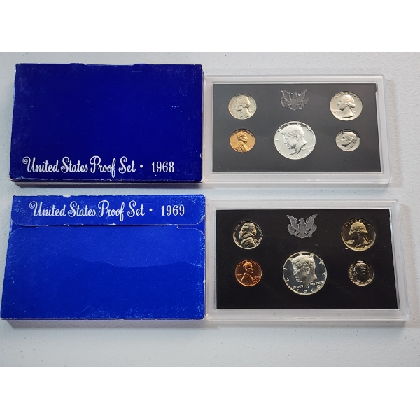 1968 and 1969 United States Mint Proof Sets In Original Packaging