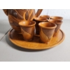 Image 2 : Wood-Carved Tea Set - Teapot, 6 Cups, Serving Tray
