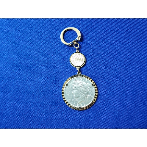 1923 Silver Peace Dollar in Gold-Tone Keychain