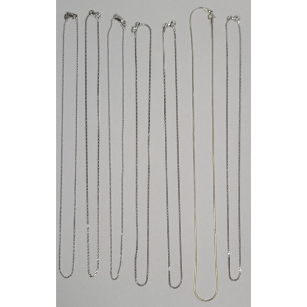 (7) Sterling Silver Necklaces With Various Lengths - Total Weight: 17.4g