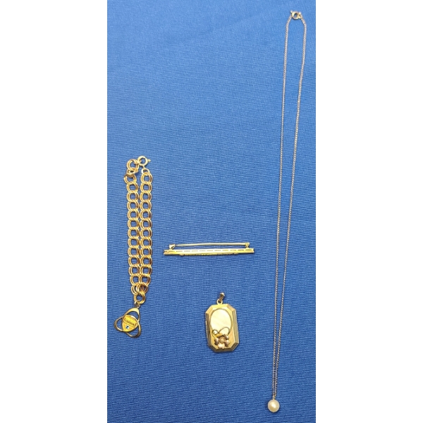 Assorted Gold-Filled Jewelry Featuring Timken Charm Bracelet 