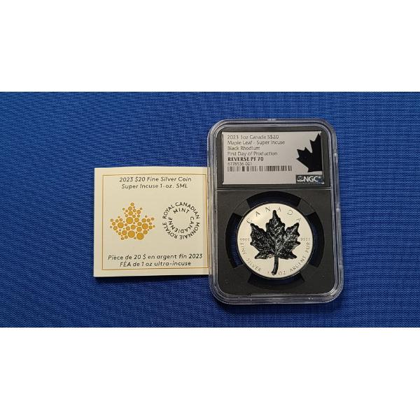 2023 Super Incuse Black Rhodium First Day Of Production Reverse PF70 1 Oz Silver Canadian Maple Leaf