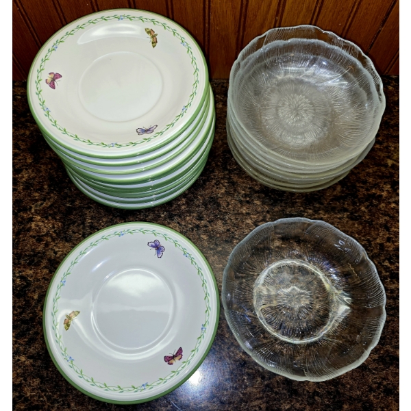 2 Sets of Dessert Plates - 12 Butterfly Plates and 8 Flower Plates