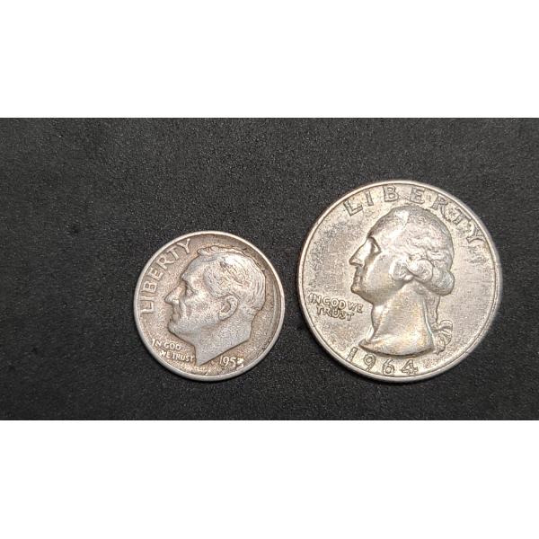 1964 90% Silver Washington Quarter & 1953 90% Silver Roosevelt Dime - Face Value: $0.35