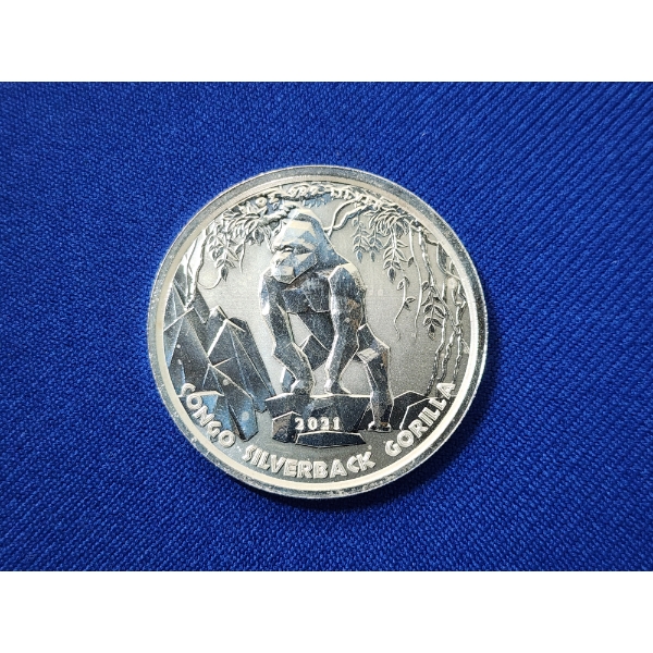 2021 Republic of Congo Silverback Gorilla 1 oz .999 Fine Silver Coin