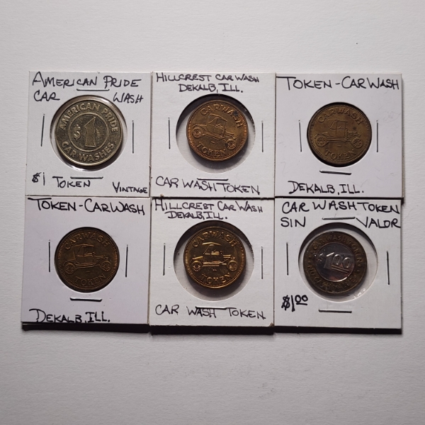 Six Assorted Vintage Car Wash Tokens 