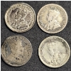 Image 1 : Lot of 4 Canadian 5 Cent Pieces - (2) 1920 .800 Silver, 1902 .925 Sterling and 1913 .925 Sterling