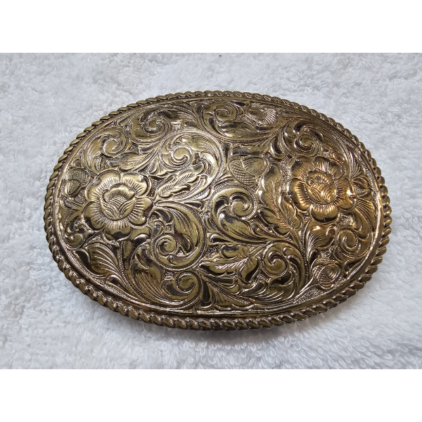 Silver-Plated Belt Buckle 86.4g - Flower Style Engraving