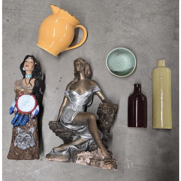 Decor Group Including Ceramic Statues, Stoneware Vases And Bowl & More!