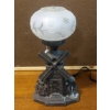 Image 1 : Antique Early ca 1920s Windmill Spelter 14" Tall Table Lamp With Frosted & Etched Globe 