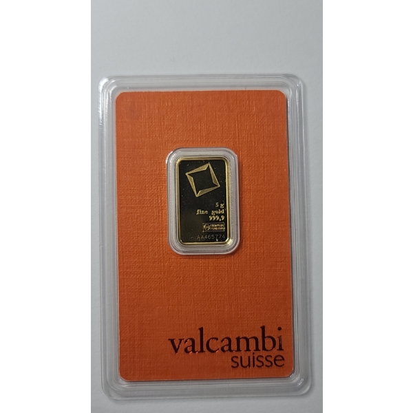 Valcambi Suisse 5g 999.9 Fine Gold Bar In Sealed Protective Tamper-Evident Assay Card