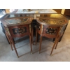 Image 1 : Pair Of 4 Leg Half Round Occasional 3 Drawer Side Tables - Detailed Hand Painted Workmanship