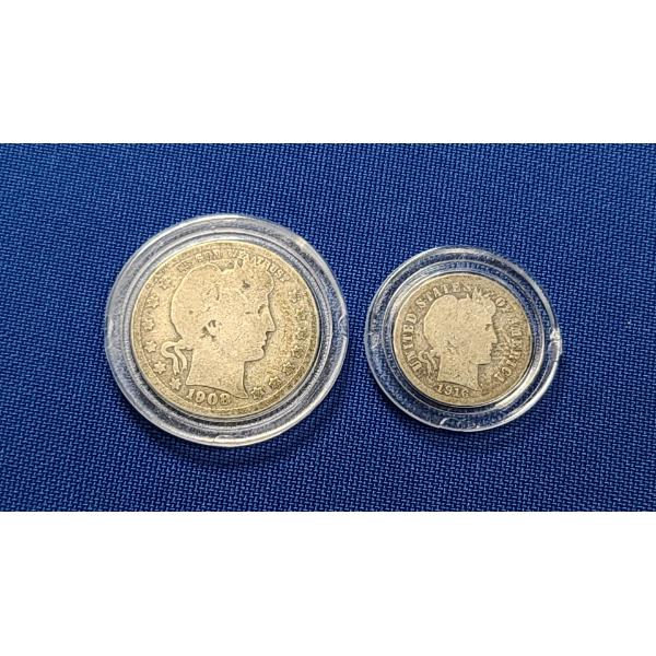 1908-O Silver Barber Quarter & 1916 Silver Barber Dime - Face Value: $0.35