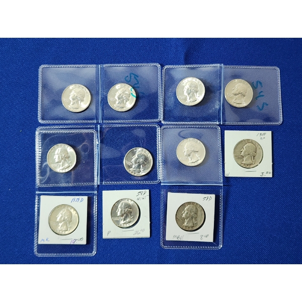 x11 Assorted Years Silver Washington Quarters Including Higher-Grade FV: $2.75