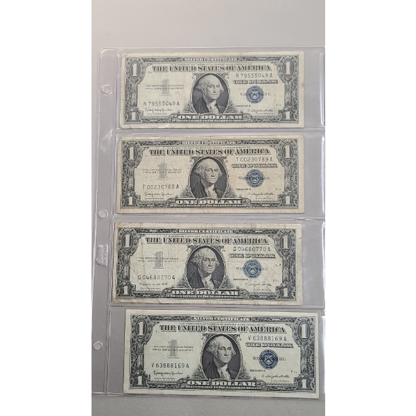 (4) $1 Blue Silver Certificates Series 1957 A, 1957 B - Face Value: $4.00