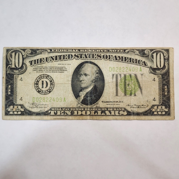 United States Series of 1934 $10 Green Seal Federal Reserve Note 