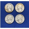 Image 1 : Lot of 4 Assorted Year 90% Silver Washington Quarters, FV $1.00