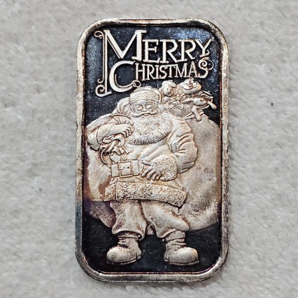 Vintage 1 Troy Ounce .999 Fine Silver Merry Christmas Santa Claus Art Bar