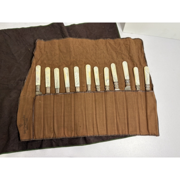 Universal LF&C Mother of Pearl Handle Sterling Band Knife Set - 12 Knives Total - In cloth wrapping