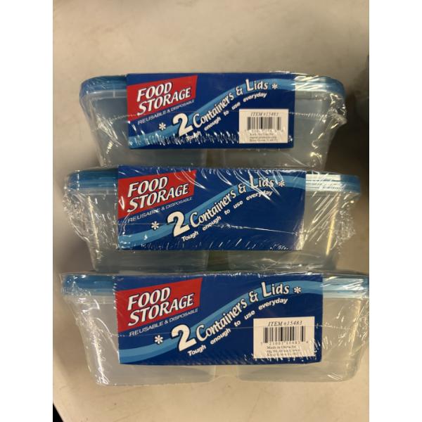 3 Food Storage Packs of 2 Containers & 2 Lids - Brand New 