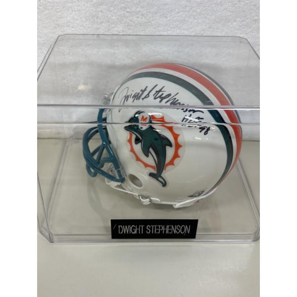 Dwight Stephenson Miami Dolphins Autographed Mini Helmet in Plastic Storage Cube - HOF '98 - Riddell
