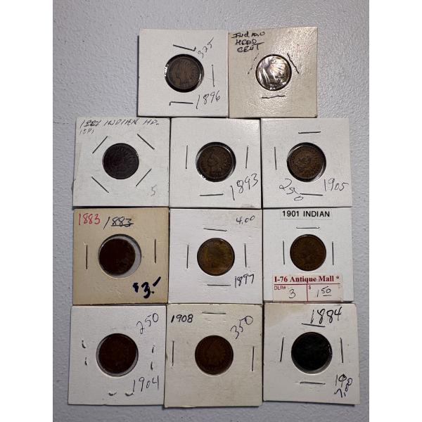 Lot of 11 Assorted Years U.S. Indian Head Cents