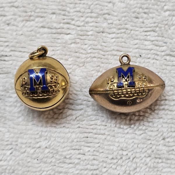 Vintage 1954 & 1955 University of Michigan Gold-Filled Football and Basketball Charm Pendants