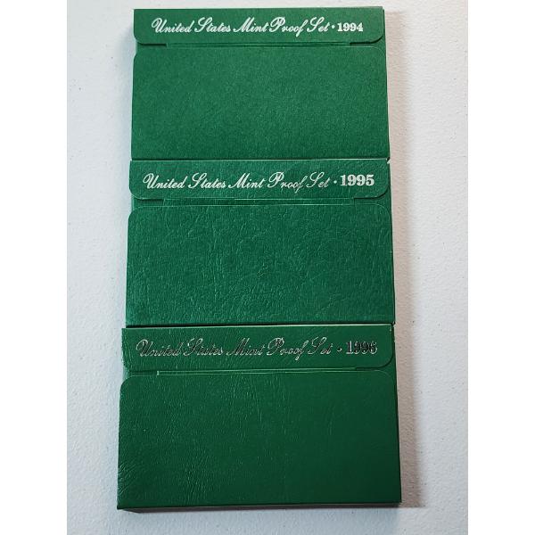x3 United States Mint Proof Sets: 1994, 1995, 1996 in Original Packaging w/ CoA