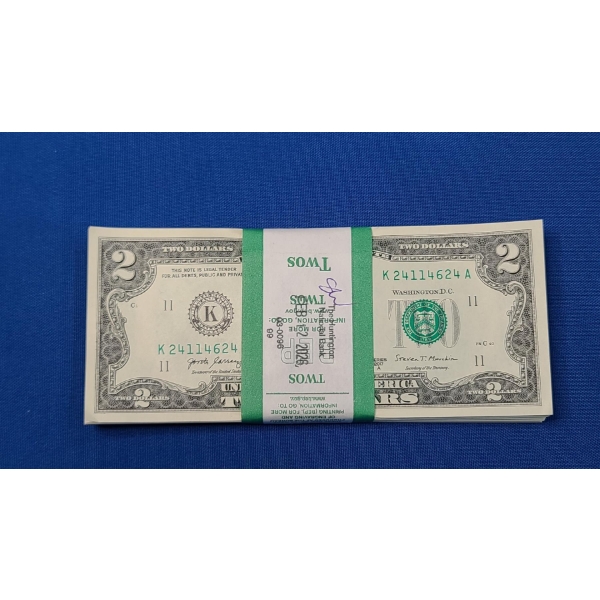 100 - $2.00 United States Bills - Federal Reserve Wrap - Mint Condition - Face Value $200.00