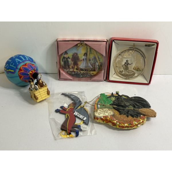 5 Wizard of Oz Ornaments - Hot Air Balloon with Dorothy - Tin Man - Lion - Scarecrow - Flying Monkey