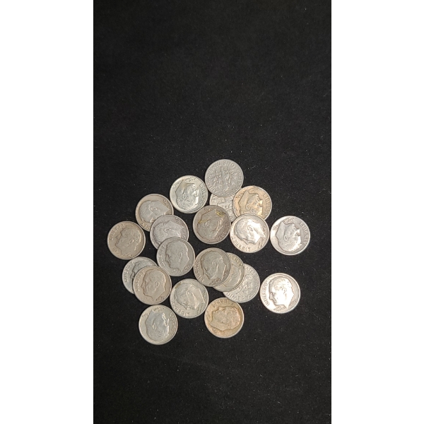Assorted Years/Mint Marks 90% Silver Roosevelt Dimes - Face Value: $2.00