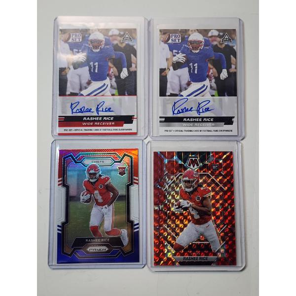 4 Rashee Rice Trading Cards Including Autographed Rookie Cards, Panini Prizm, Mosaic- Mint Condition