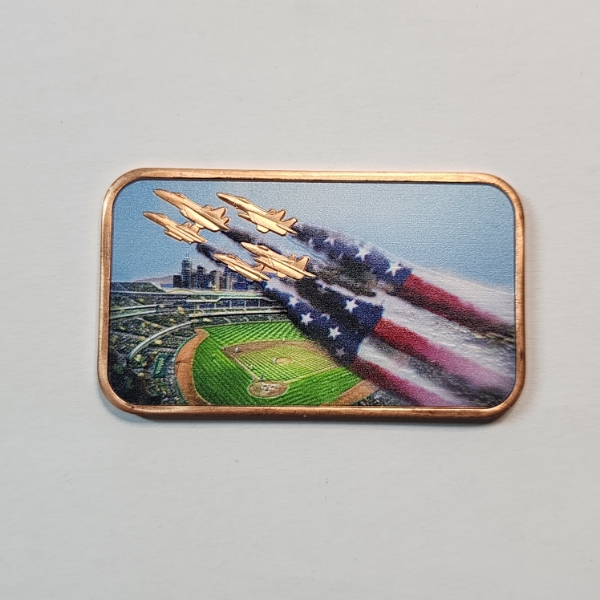 America's 250th Anniversary Baseball Flyover Colorized 1 AVDP oz .999 Fine Copper Bar