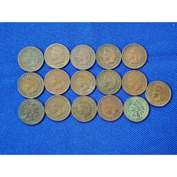 Lot of (16) Assorted Years U.S. Indian Head Cents
