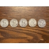 Image 1 : 90% Silver - 5 Walking Liberty Silver Half Dollar - FV $2.50 - Years 1937, 1938, 1942, 1941, 1943