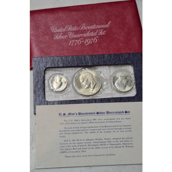 UNITED STATES COINS - 3 COIN SET - 1776-1976 EISENHOWER (IKS) 40$ SILVER SET - F.V. $1.75