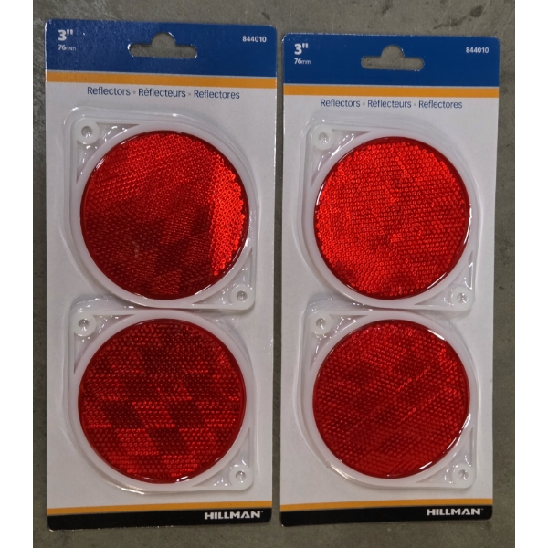Four New 3'' Hillman Red Hi Vis Weather Resistant Day Or Night Reflector Set 