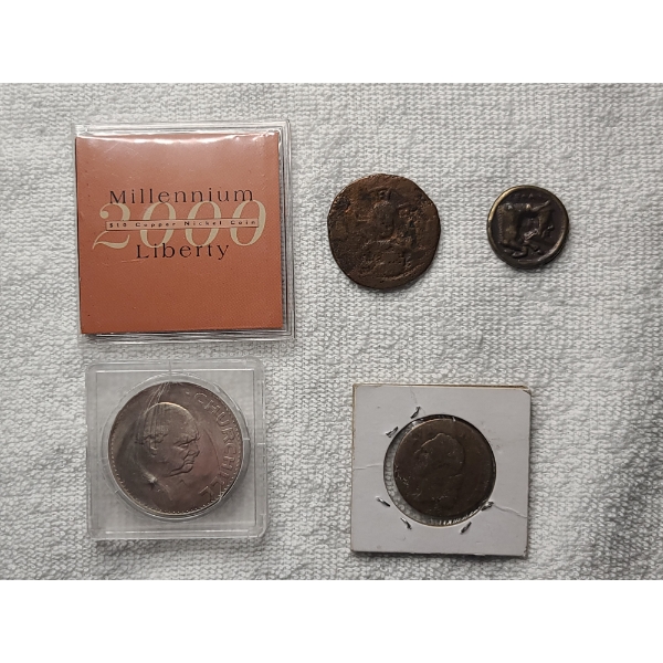 Lot of Assorted Coins & Tokens Featuring Foreign & Ancient-Like Coins