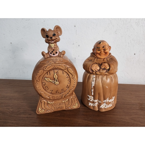 2 Vintage 1960's Cookie Jars - "Cookie Time" & "Thou Shall Not Steal" Approx. 14in Tall