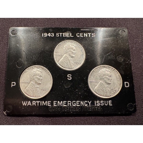 Exceptional 1943 - P-D-S Set Of Lincoln Steel Pennies - Mint Condition