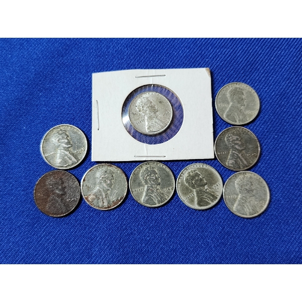 x9 1943 Lincoln Steel Cents