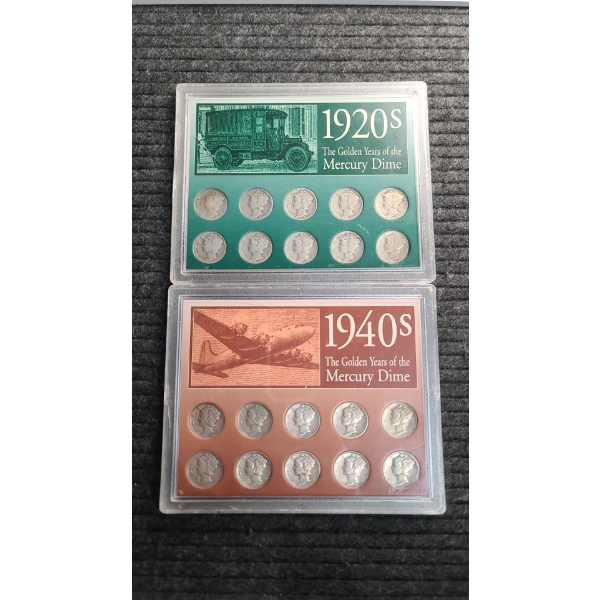 (2) "The Golden Years Of The Mercury Dime" Acrylic Displays 1920's & 19040's