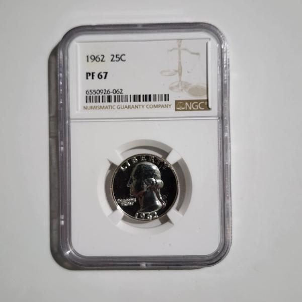NGC PF67 GRADED 1962 United States Washington 90% Silver Quarter 