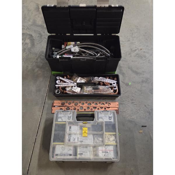 Two Tool Boxes With New Plumbing Related Items, Copper Fittings, Hoses, Clamps & More!
