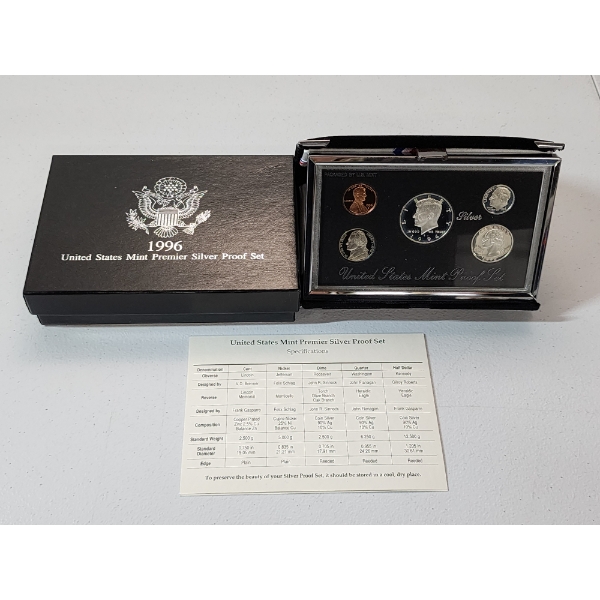 1996 United States Mint Premier Silver Proof Set with Display, Box, & CoA