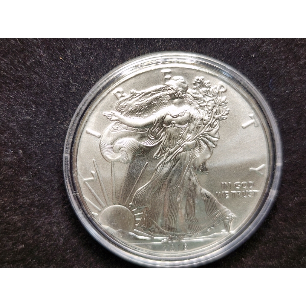 1 Oz .999 Fine Silver 2018 American Eagle Round in Capsule Protector