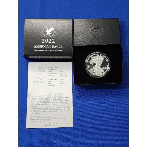 2022-W Silver American Eagle $1 Proof - 1 Troy Ounce 99.9% Silver w/ Original Box & COA