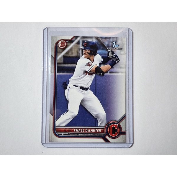 Topps 2022 Chase DeLauter 1st Bowman BD-49 Baseball Card - In Protective Holder 