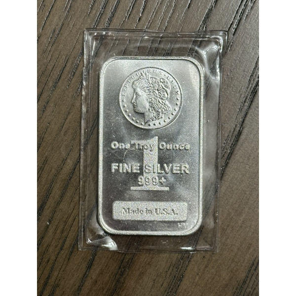One Troy Ounce .999 Fine Silver Bar Featuring Morgan Dollar Design
